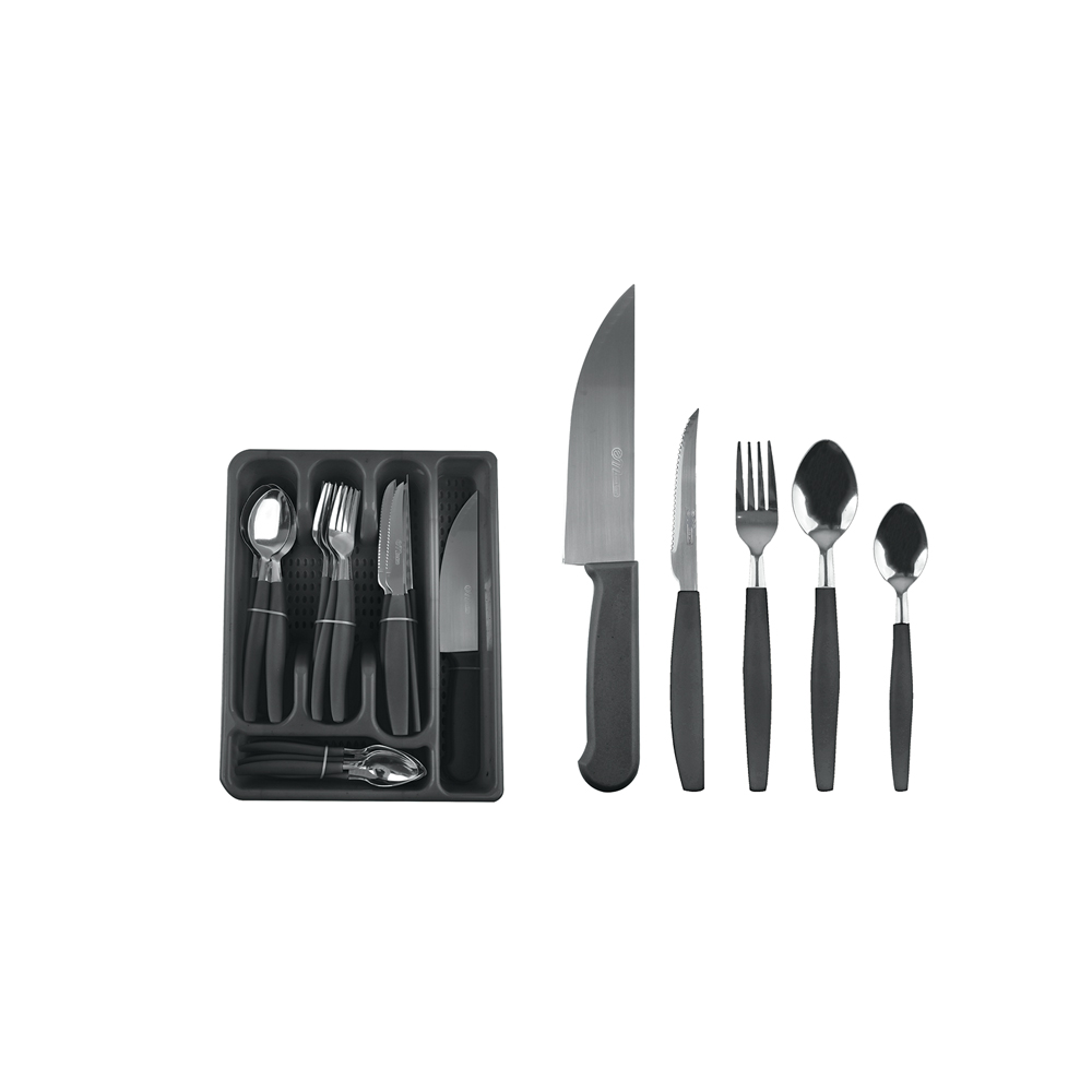 JG TALHERES PRETO 26 PCS C/ SUPORTE - CM 8