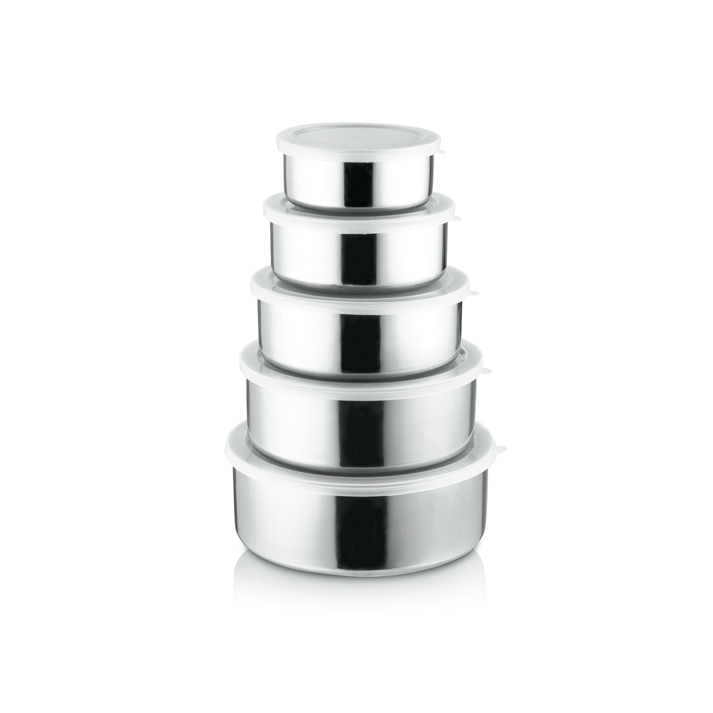 KIT POTE INOX C/ TAMPA PLASTICA 5PCS - CM60