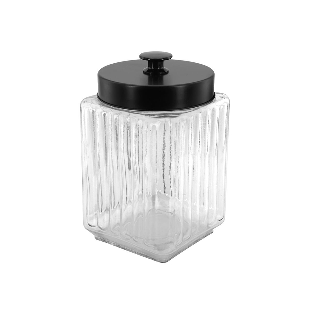 POTE DE VIDRO QUADRADO 1,2L TAMPA PRETA - CM24