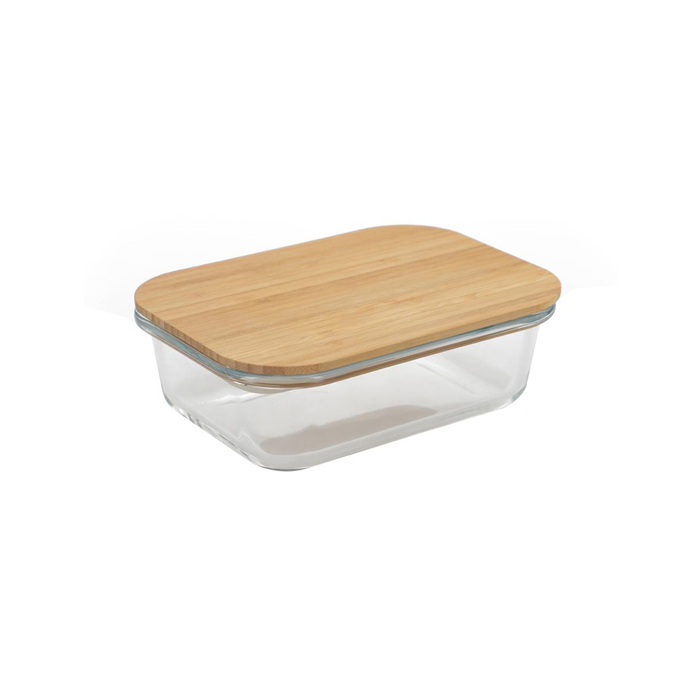 POTE DE VIDRO RETANGULAR COM TAMPA ESTILO BAMBU 635ML - CM12