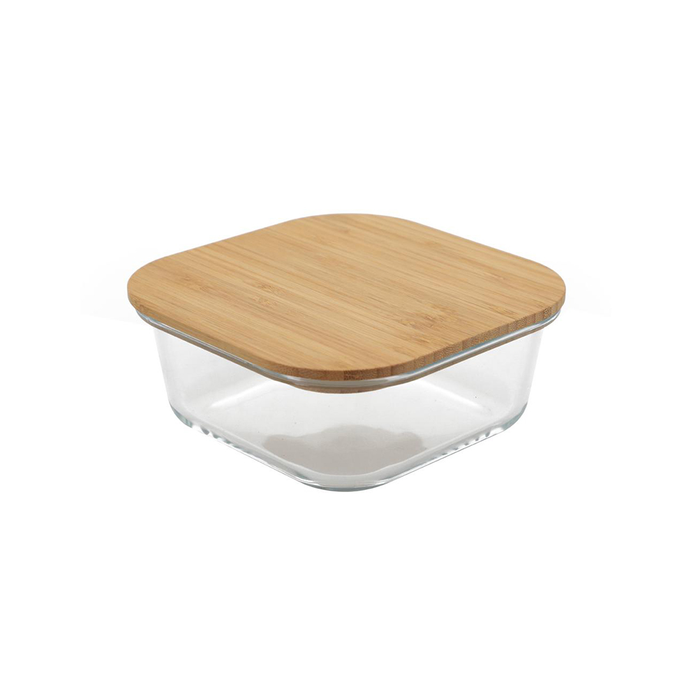 POTE DE VIDRO QUADRADO COM TAMPA ESTILO BAMBU 320ML - CM12