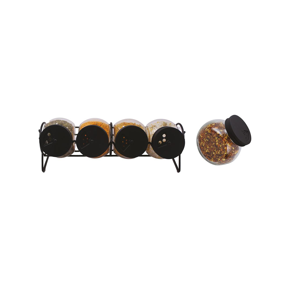 PORTA TEMPERO HORIZ 4 POTES BLACK - CM12 (EM CASA TEM GLASS)