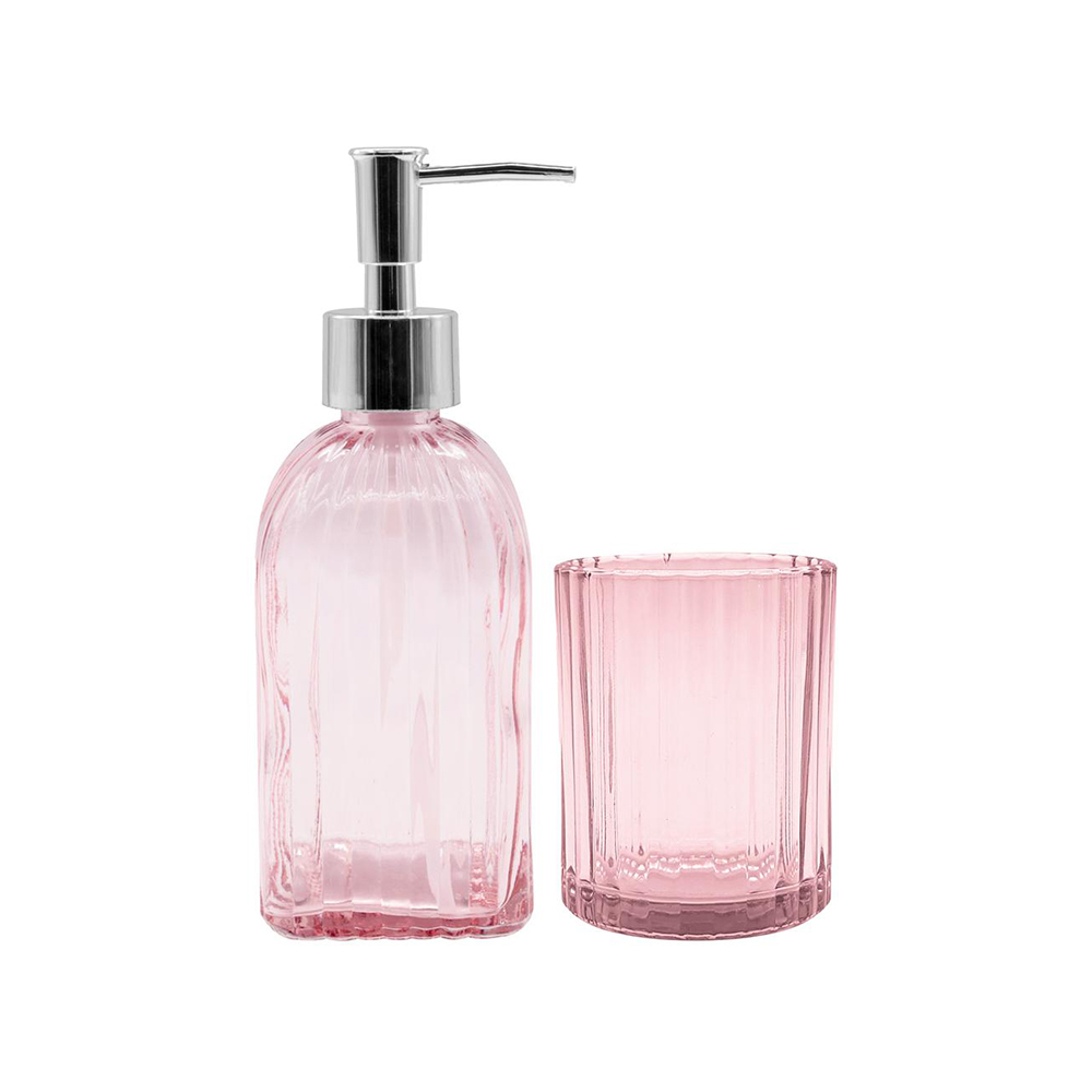 KIT PARA BANHEIRO 2 PEÇAS VIDRO ROSA - CM24