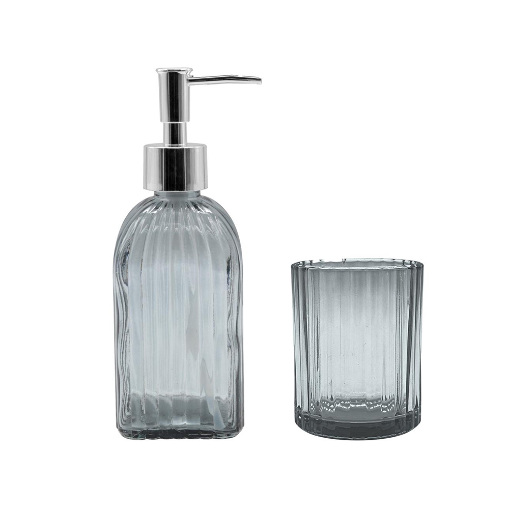 KIT PARA BANHEIRO 2 PEÇAS VIDRO  CINZA - CM24