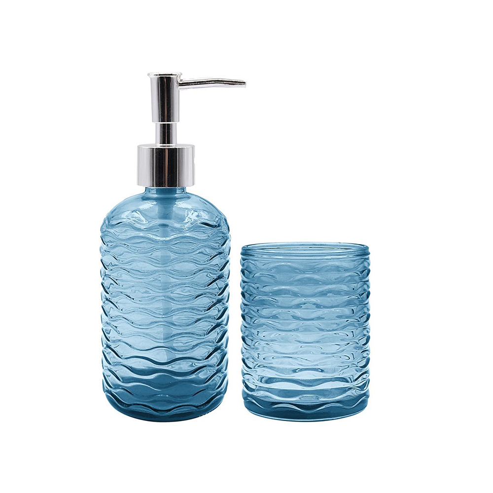 KIT PARA BANHEIRO 2 PEÇAS VIDRO AZUL - CM24