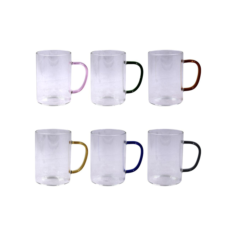 JG CANECA DE VIDRO C/ ALÇA COLORIDA  280ML 6 PCS - CM04, MARCA: EM CASA TEM GLASS